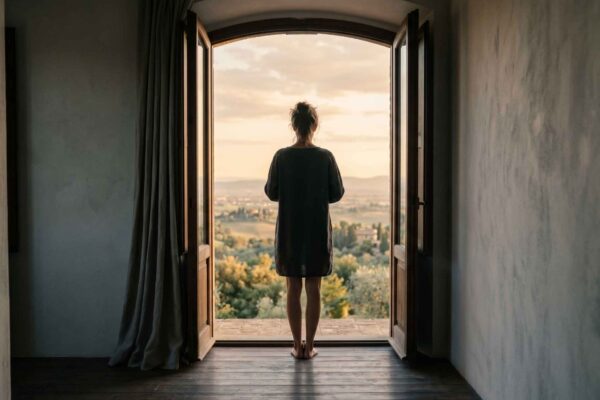 Una figura femminile in controluce davanti a una finestra aperta, immagine di copertina per l'articolo su Gisèle Pelicot